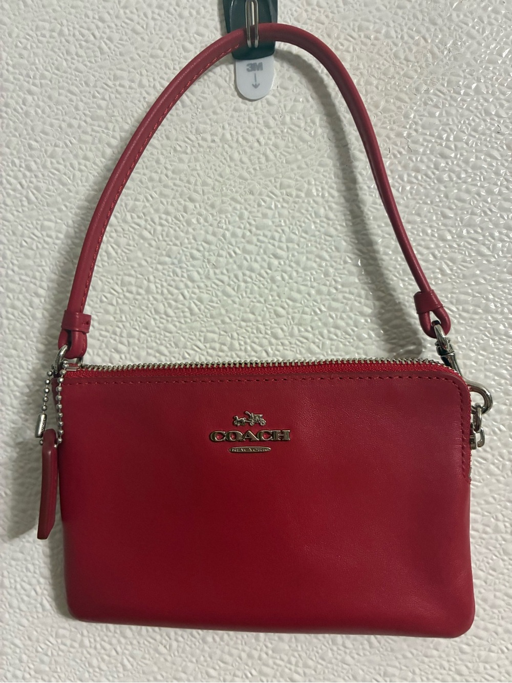 Coach Red Leather Wristlet Clutch with Gold Hardware